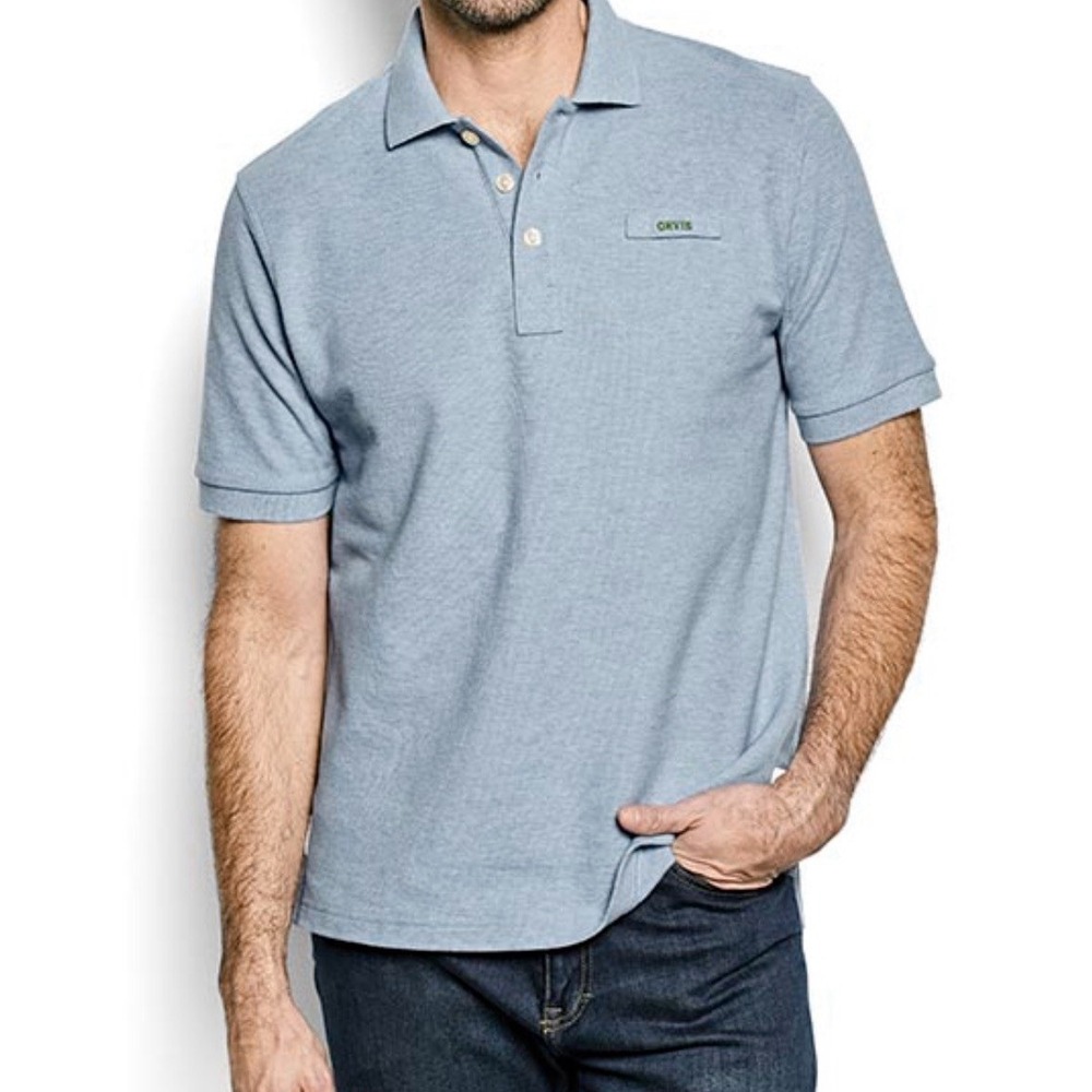 Orvis Signature Polo Shirt Mens L Fly Fishing Heavy Weight Cotton Blue
